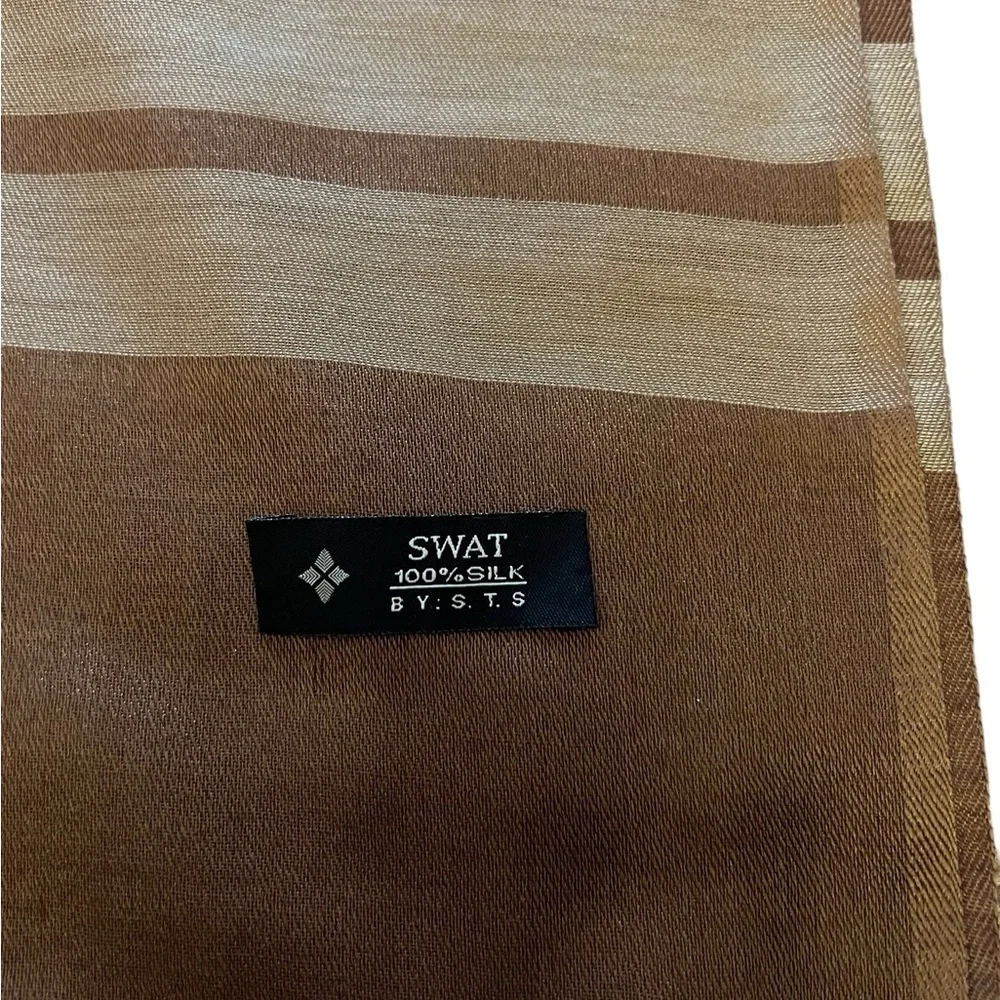 SWAT by S.T.S. 100% Silk Oversized Scarf / Wrap, taupe / coppery brown